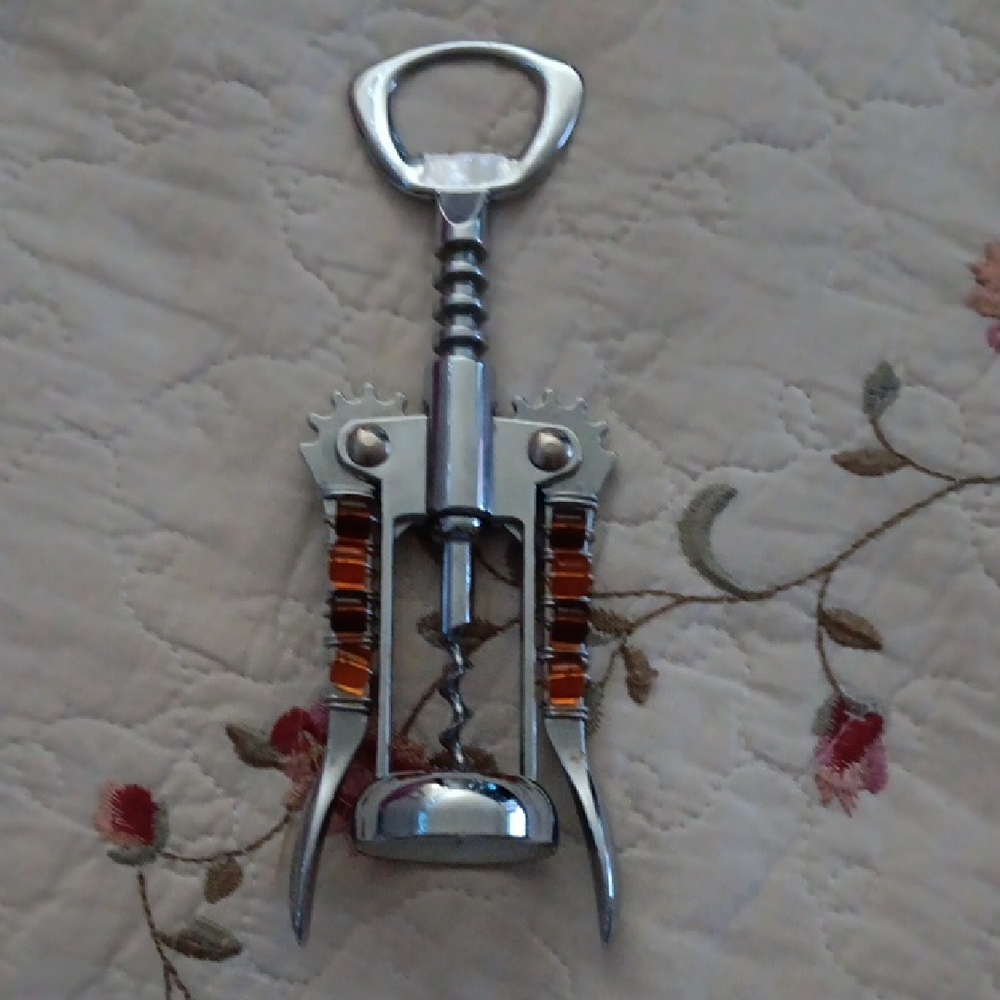 Silver and Brown Corkscrew Bottle Opener